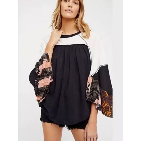 Beautiful WE THE FREE Free People Friday Fever Raglan Contrast T Shirt (Black Co - Picture 4 of 13